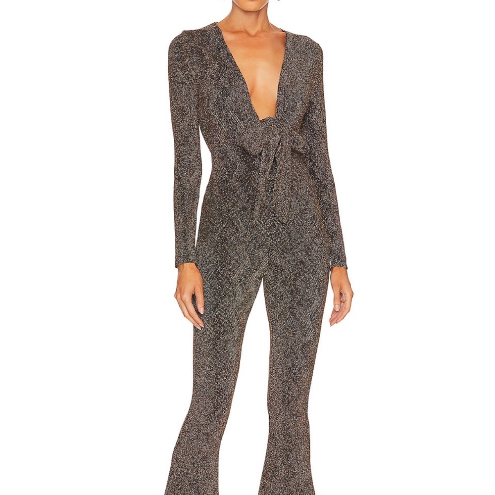 Show Me Your MuMu Metallic Black Tie-Front Jumpsuit